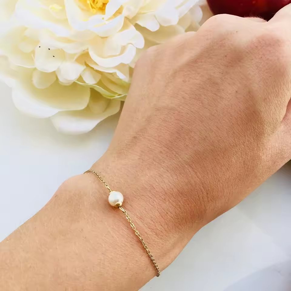 Sunibi Stainless Steel Bracelet For Women Sea Shell Simulated-Pearl Ultra Thin Chain Link Charm Bracelet Jewelry Wholesale