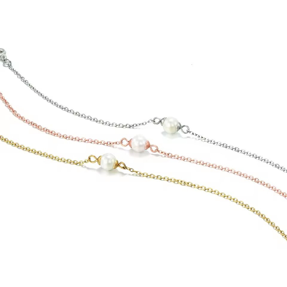 Sunibi Stainless Steel Bracelet For Women Sea Shell Simulated-Pearl Ultra Thin Chain Link Charm Bracelet Jewelry Wholesale