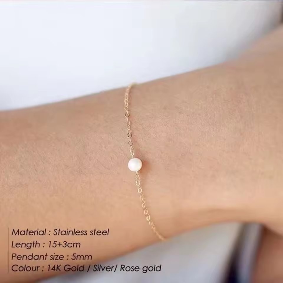 Sunibi Stainless Steel Bracelet For Women Sea Shell Simulated-Pearl Ultra Thin Chain Link Charm Bracelet Jewelry Wholesale