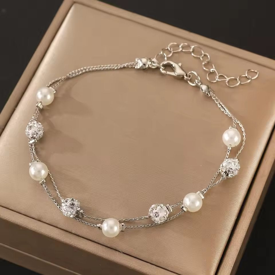 Fashion 925 Sterling Silver Sparkling Bracelets For Women Girls Korean Designer Double Layered Starry Sky Bracelet Party Jewelry