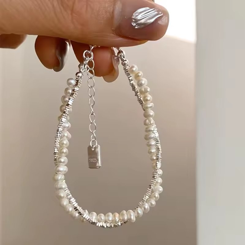 925 Sterling Silver Double Layer Pearl Bracelet For Women Girl Design Bead Korean Jewelry Dropshipping Charm Bracelet