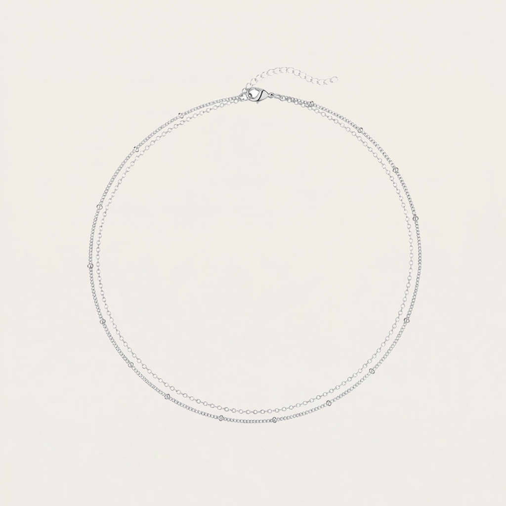 New Stainless Steel Bead Chain Double-Layer Minimalist Necklace Women'S Fashionable Commuter Versatile Collarbone Chain Jewelry