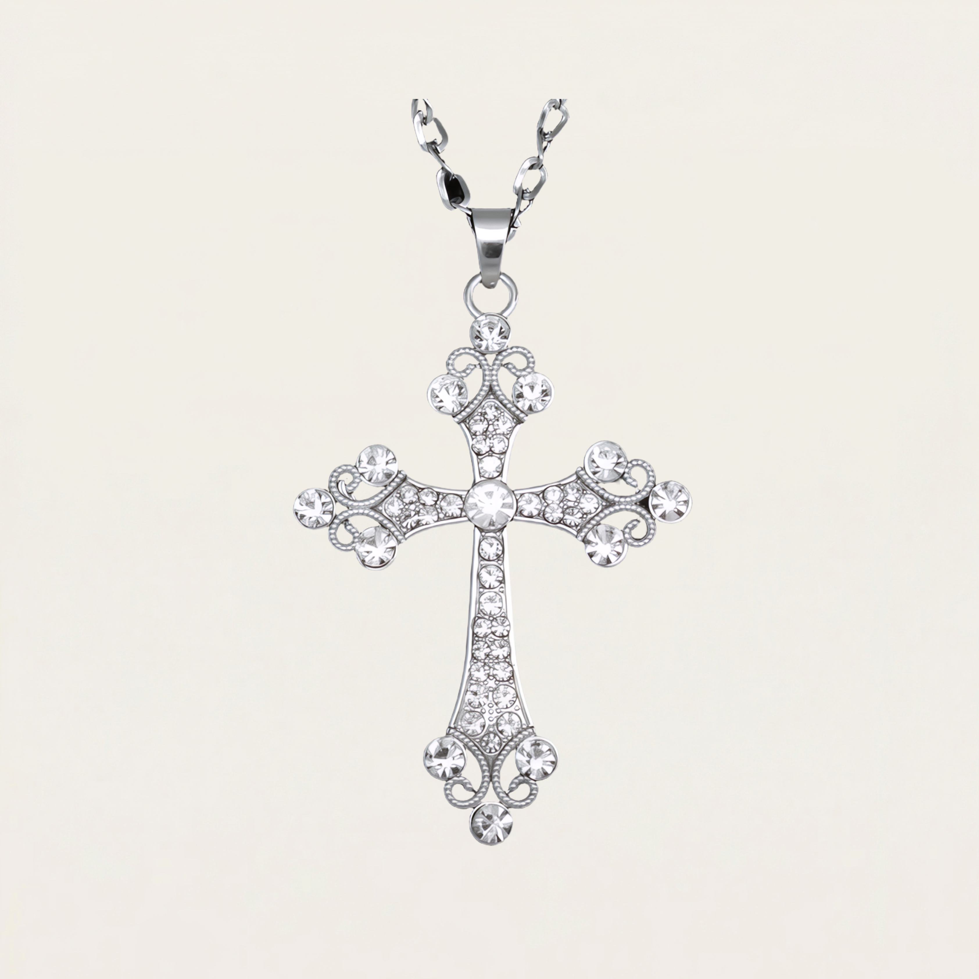 Big Silver Color Cross Pendant Necklace Crystal Rhinestone Long Chain Necklace For Women Hip Hop Fashion Jewelry Nke-H77