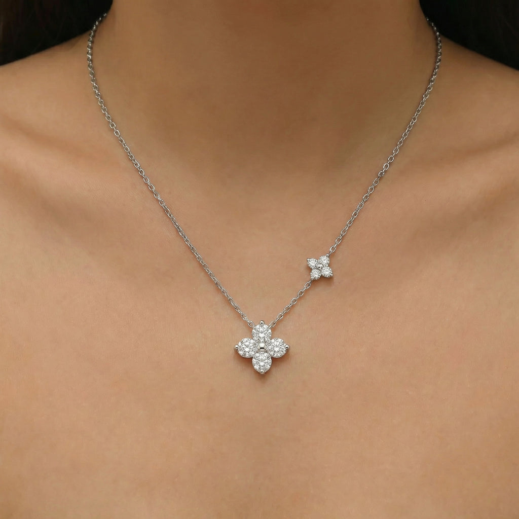 925 Sterling Silver Dainty Lucky Cz Leaf Necklace For Women 14K Gold Plated Flowers Elegant Pendant Necklace Wedding Jewelry