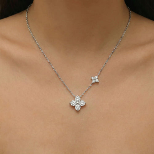 925 Sterling Silver Dainty Lucky Cz Leaf Necklace For Women 14K Gold Plated Flowers Elegant Pendant Necklace Wedding Jewelry