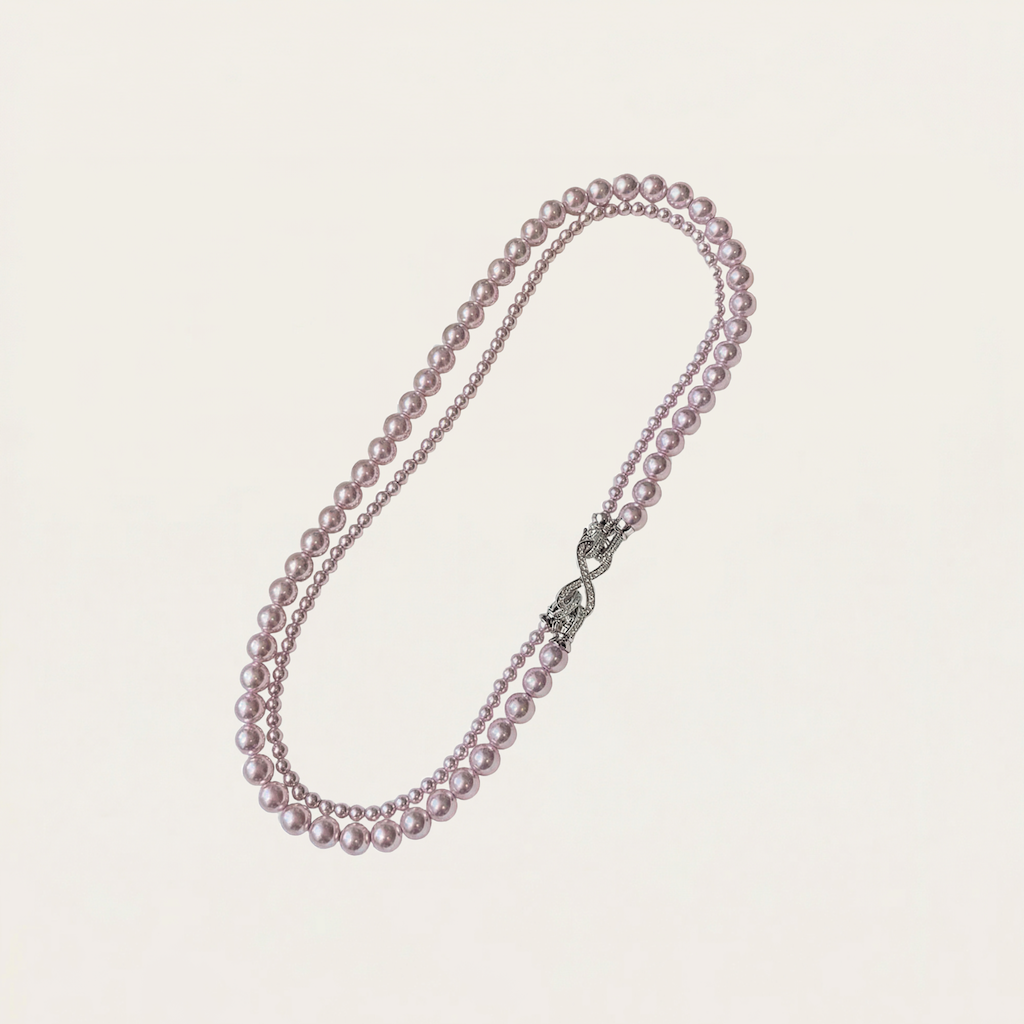 Pearl Manta Rose-Colored Necklace, Women'S Double-Layered Sweater Chain, Light Luxury Slightly Set Collarbone Elegant Necklace