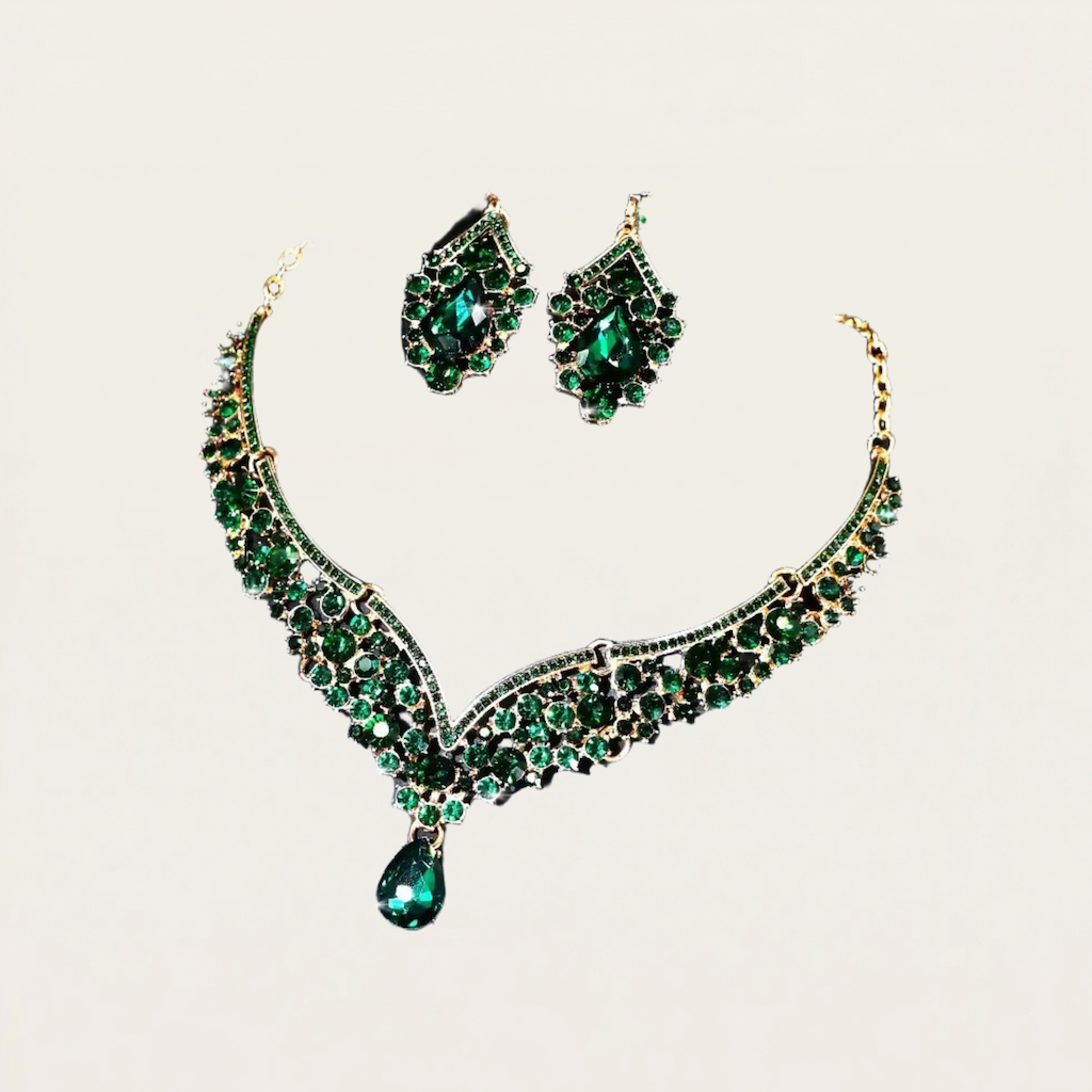 Sparkling Luxurious Women Earrings Necklace Set Water Drop Rhinestones Crystal Adjustable Jewelry Set For Wedding Bride