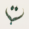 Sparkling Luxurious Women Earrings Necklace Set Water Drop Rhinestones Crystal Adjustable Jewelry Set For Wedding Bride