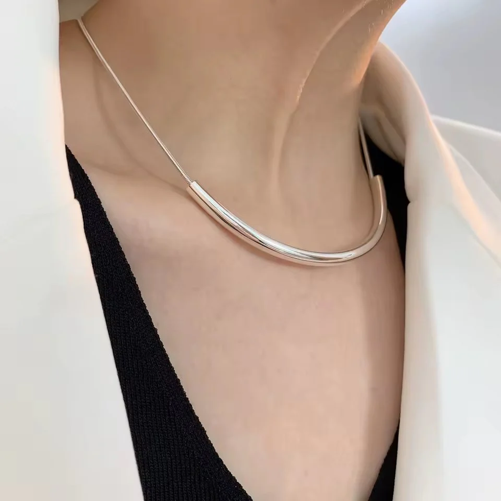 Silver Color Tube Clavicle Chain Choker Necklace For Women Rond Zircon Fine Jewelry Wedding Party Birthday Gift