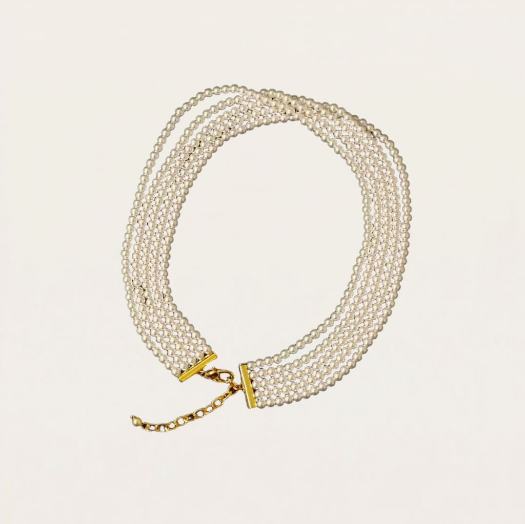 Vintage Five-Layer Pearled Glass Necklace Autumn/Winter French Design Light Luxury Clavicle Chain Classic Fashion Jewelry