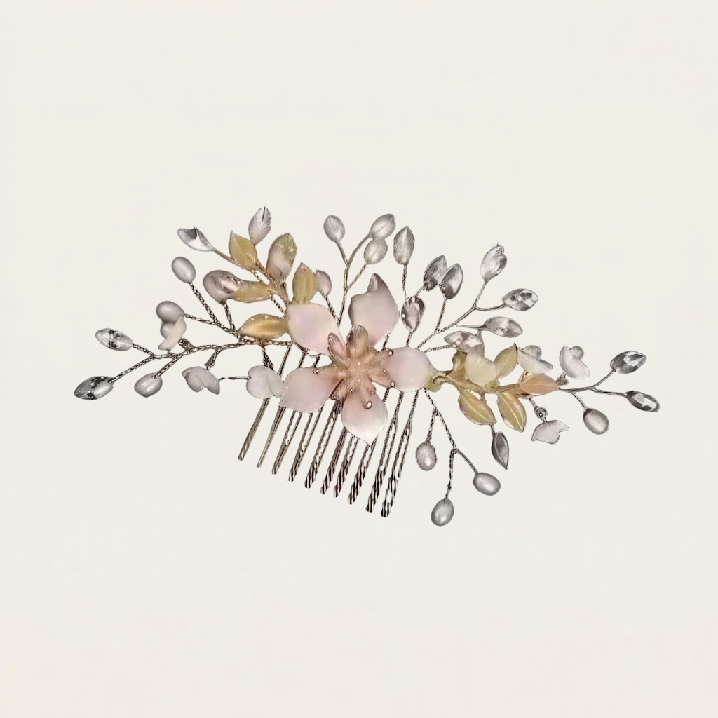 Bridal Wedding Pearl Flower Hairpin Side Comb Golden Leaf Shaped Alloy Tiaras Insert Jewelry Comb Hair Jewelry Bride Headwear