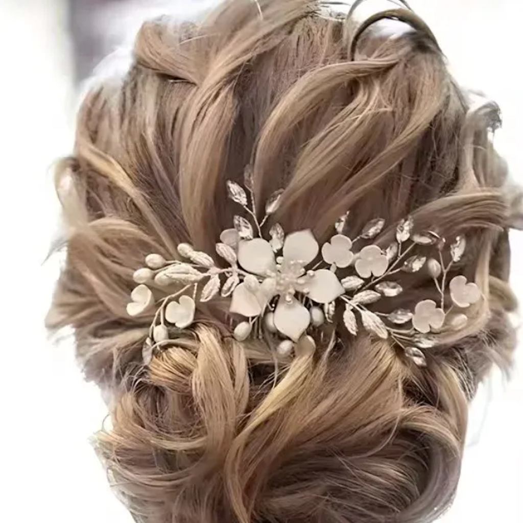 Bridal Wedding Pearl Flower Hairpin Side Comb Golden Leaf Shaped Alloy Tiaras Insert Jewelry Comb Hair Jewelry Bride Headwear