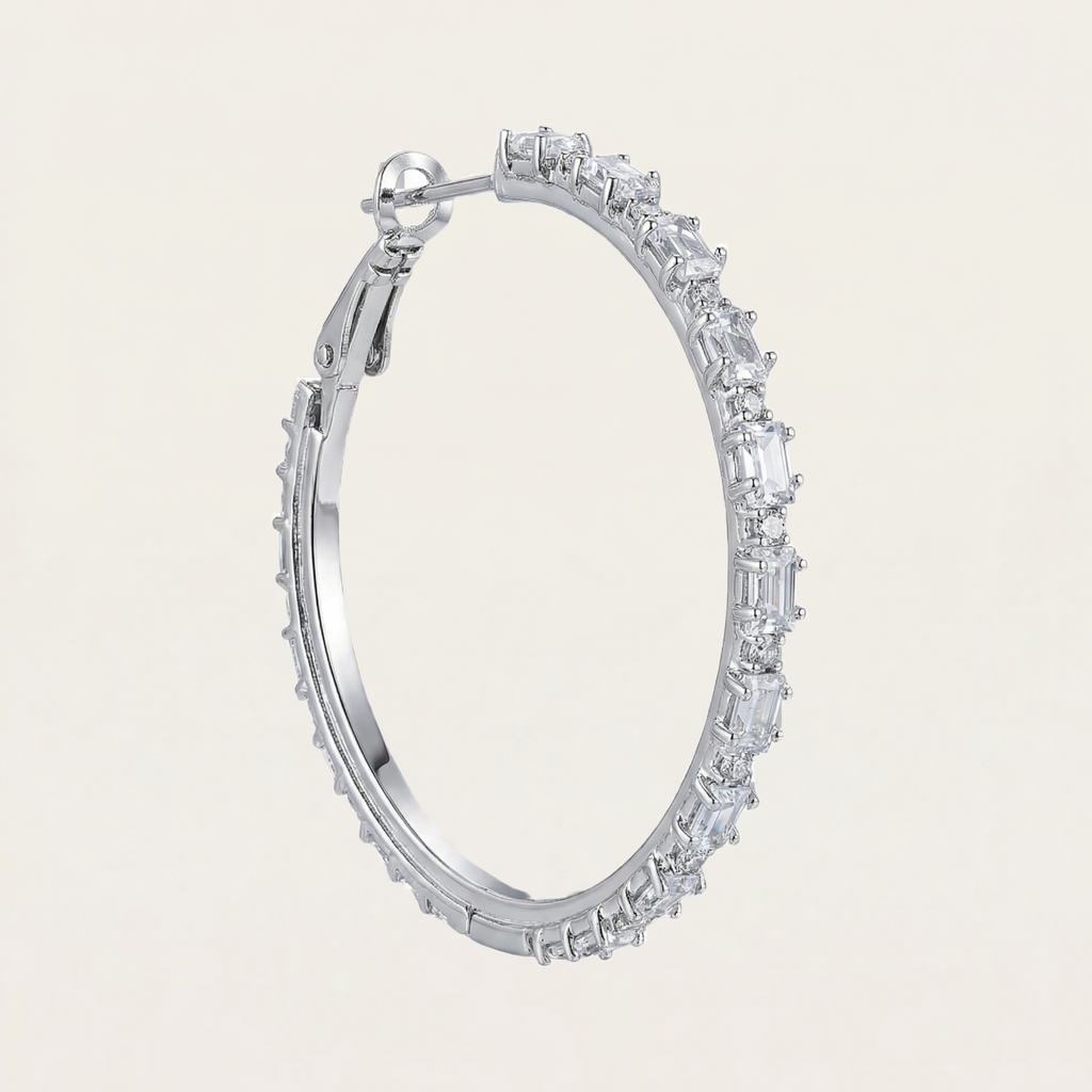 Korean Fashion Fully Inlay 5A Zircon Geometry Large Circle Earrings For Women High Quality Stainless Steel Hoop Earrings Jewelry