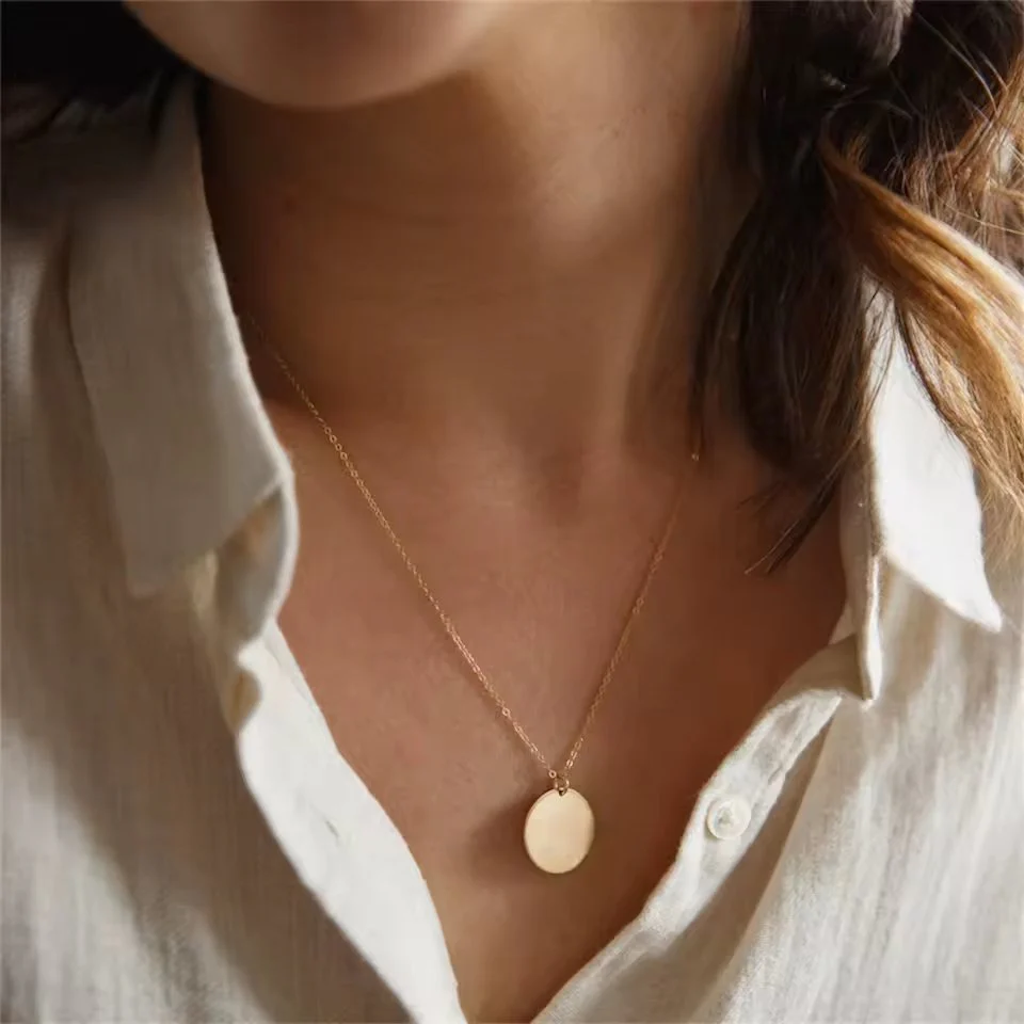 Minimalist Round Pendant Necklace For Women Stainless Steel Clavicle Necklace Long Chain Fashion Jewelry Statement Girl Gift